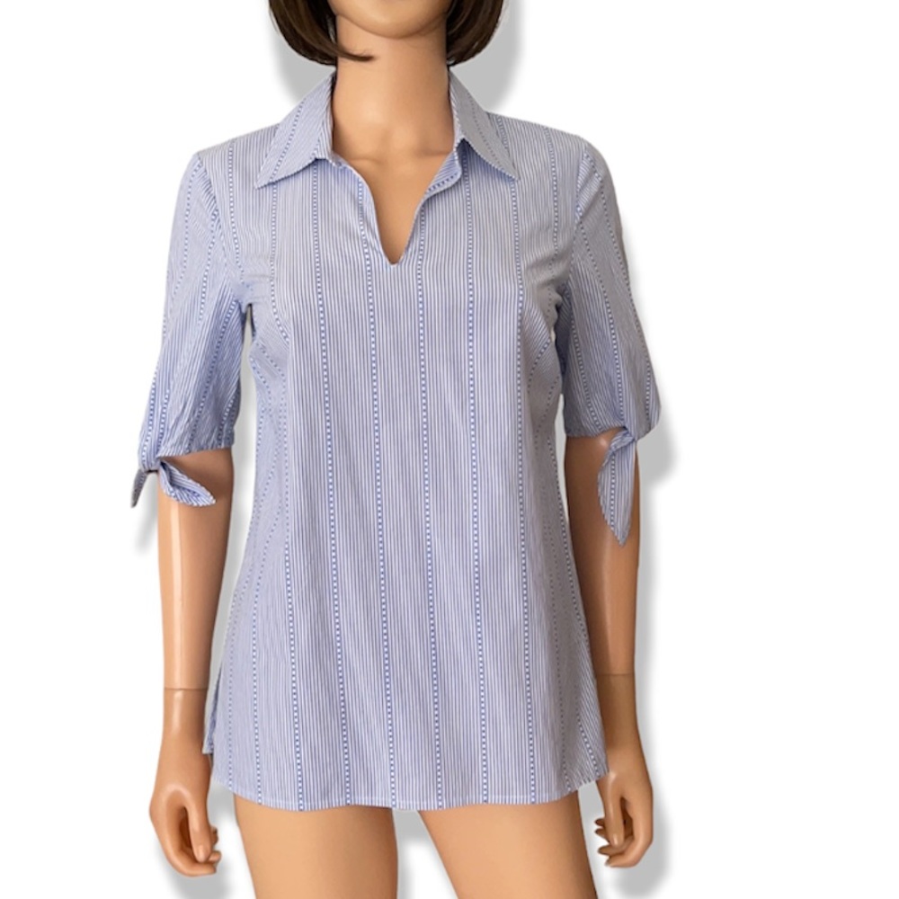 Talbots Striped V Neck Blouse Blue n White